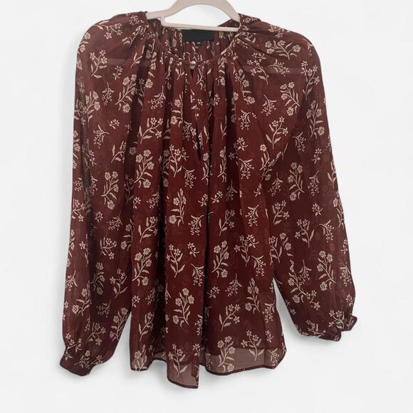 Nili Lotan 100% Silk Blossom Saint-Tropez Sheer Peasant Blouse – Boho Holiday XS - Picture 2 of 7